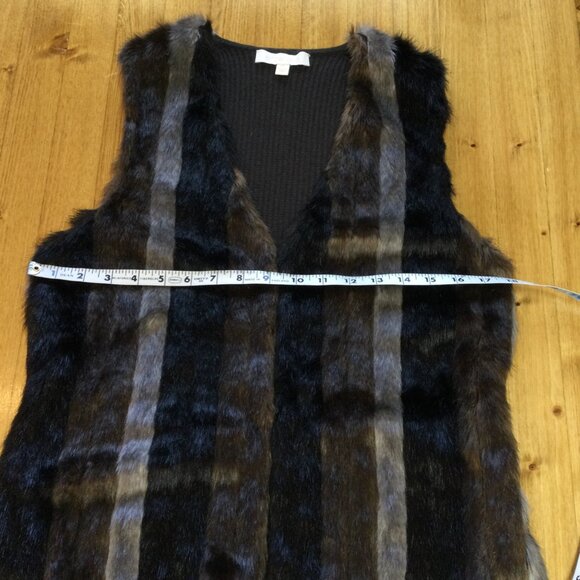 Etcetera Faux Fur & Knit Sleeveless Vest Brown Black Striped Size M Fall - Picture 7 of 8